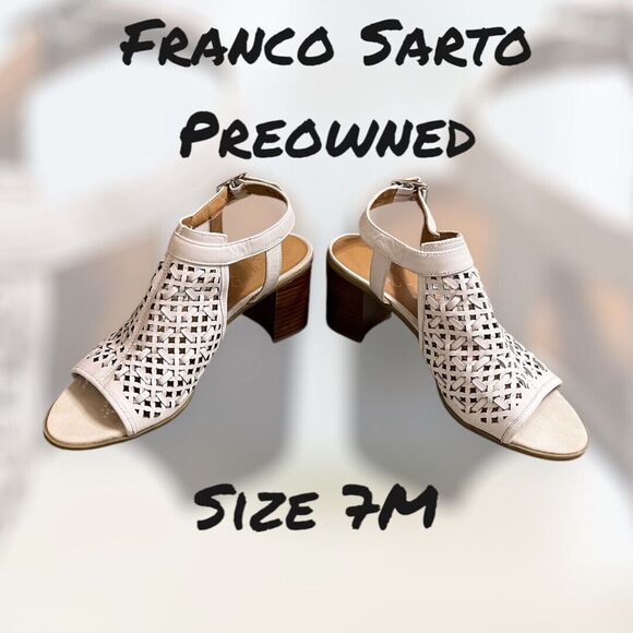 Franco Sarto Harlet 3 Suede Leather Sandal  Block Heel White Sling Back Sz 7M - Picture 1 of 6